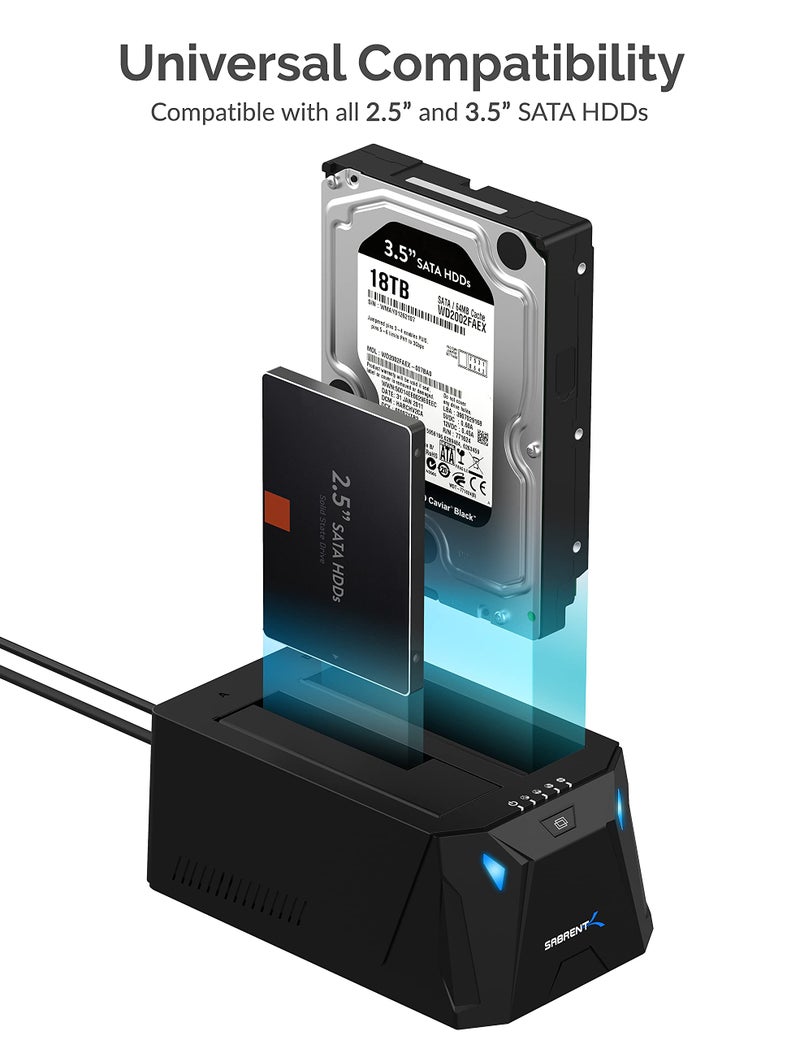 SABRENT USB Type C SATA 2.5” & 3.5” Dual Bay Hard Drive Docking Station | Offline Cloning | Up to 5Gbps | Tool Free Installation (EC-CH2B) - Image 3