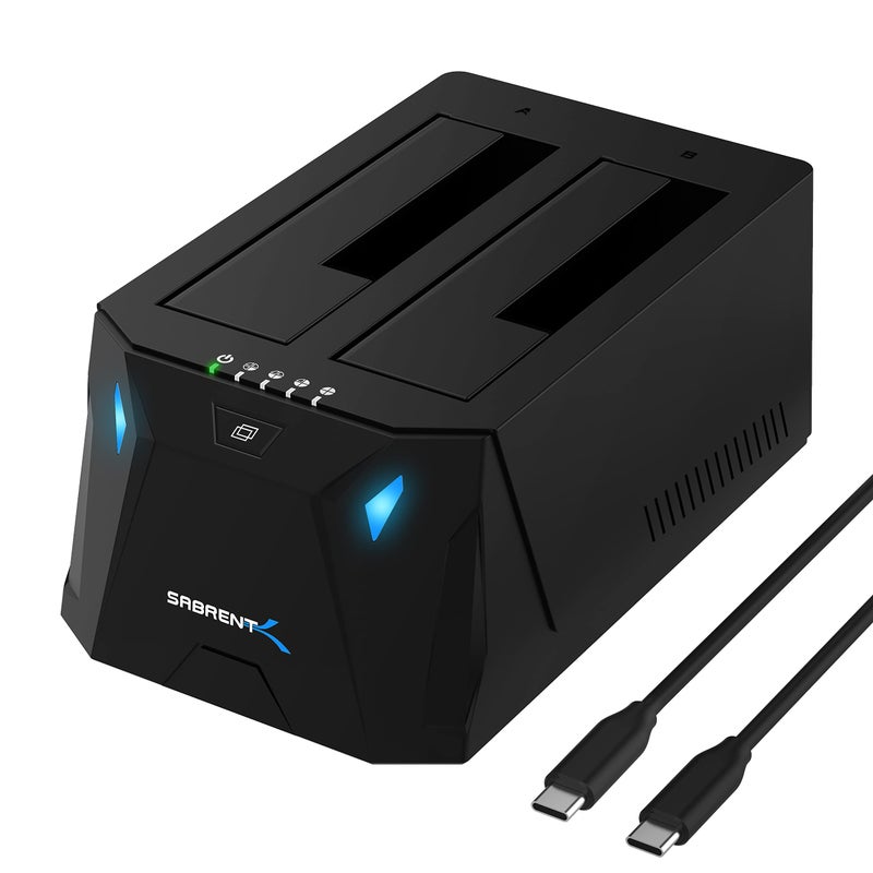 SABRENT USB Type C SATA 2.5” & 3.5” Dual Bay Hard Drive Docking Station | Offline Cloning | Up to 5Gbps | Tool Free Installation (EC-CH2B) - Image 1