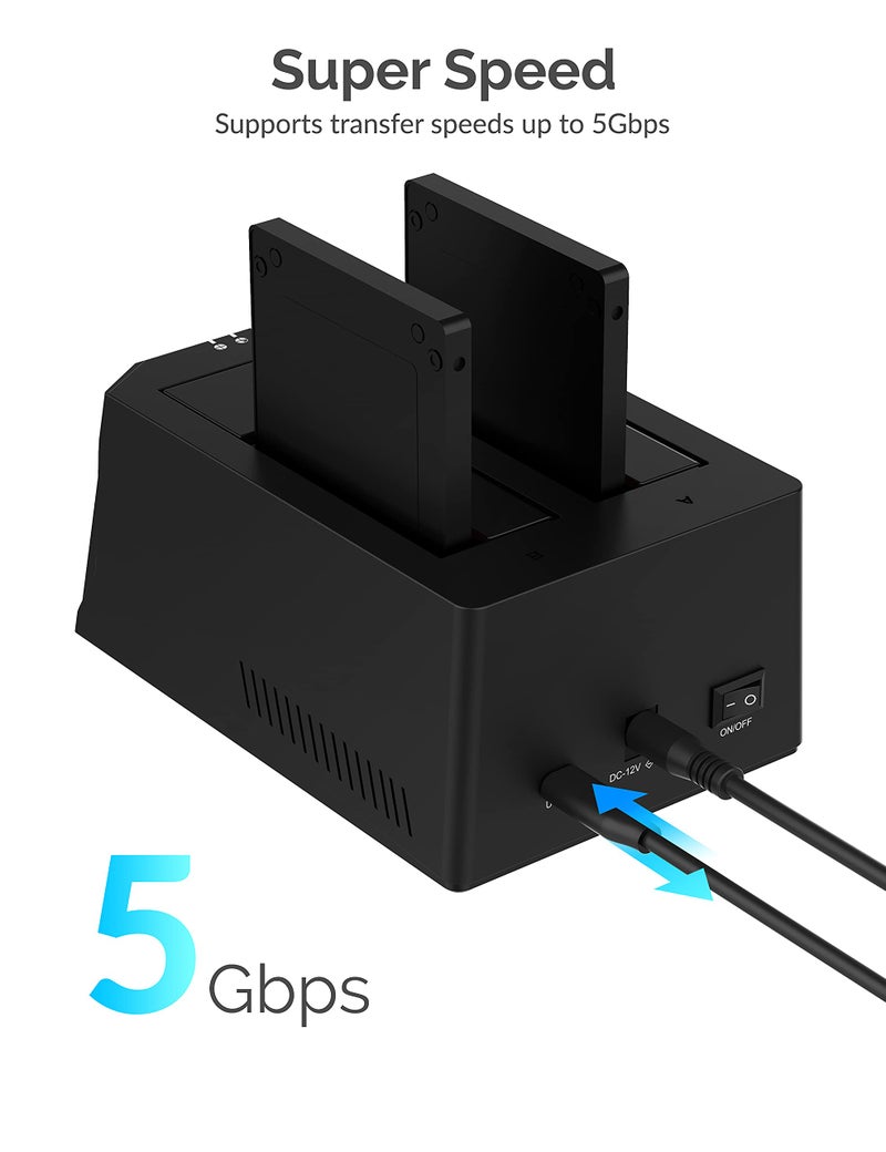 SABRENT USB Type C SATA 2.5” & 3.5” Dual Bay Hard Drive Docking Station | Offline Cloning | Up to 5Gbps | Tool Free Installation (EC-CH2B) - Image 4