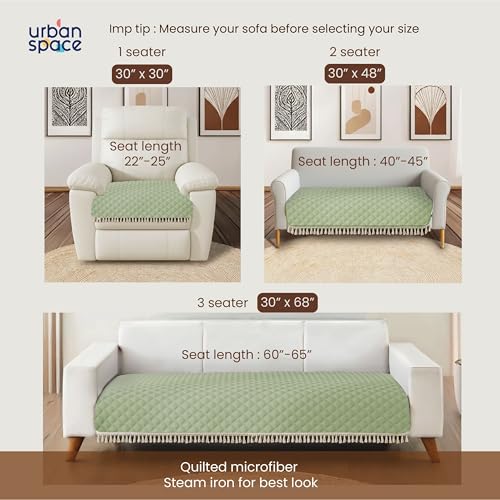 Urban Space 3 Seater Microfiber Quilted Sofa Cover mat with Tassels, Easy Care & Machine Washable Cover, Anti-Slip Backing Sofa Seat Runner for Couch for Living Space (3 Seater - Sage Green) - Image 5