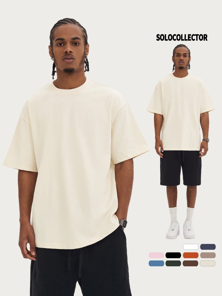 280G Cotton Heavy Short Sleeve T-Shirt Men'S Loose Trendy Brand Solid Color Fog Men'S Clothes Base Shirt - Image 2