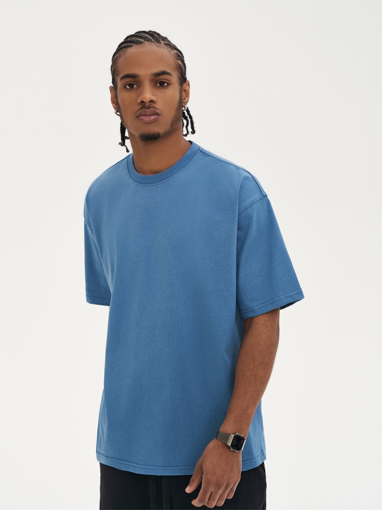 280G Cotton Heavy Short Sleeve T-Shirt Men'S Loose Trendy Brand Solid Color Fog Men'S Clothes Base Shirt - Image 4
