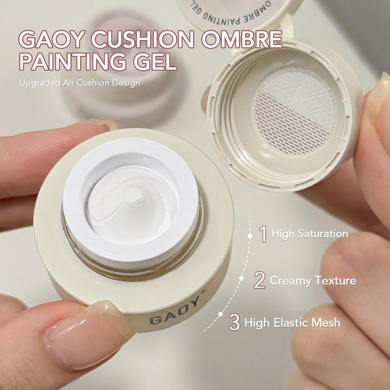 GAOY Cushion Ombre Painting Gel Kit, 6 Colors Gradient Patting Gel Polish with Sponges and Grabber Tool, for Ombre Nails Aura Blush Blend Nail Art Home & Salon Use, Pigmented No Wipe, Cherry Blossom - Image 2