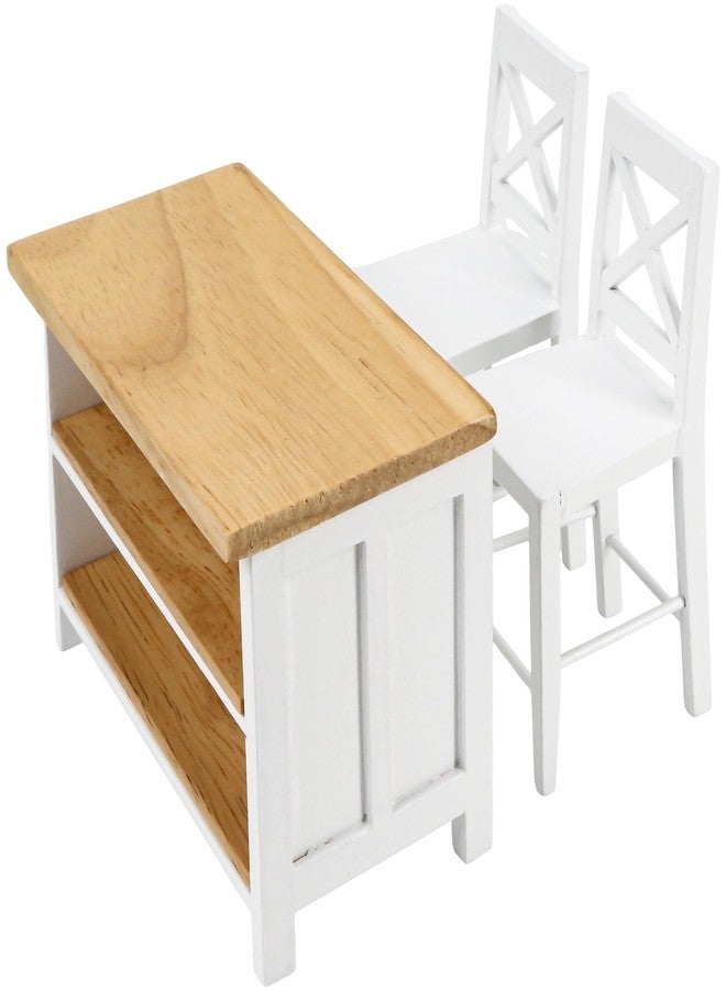 KH866 1/12 Dollhouse Kitchen Islands Dining Table Chairs Set - Miniature Kitchen with Stools, Modern Wood Furniture for Dollhouse Room Decor - Realistic Miniatures for Restaurant Bar Pub Barbie Crafts - Image 1