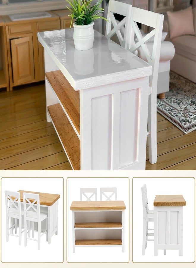 KH866 1/12 Dollhouse Kitchen Islands Dining Table Chairs Set - Miniature Kitchen with Stools, Modern Wood Furniture for Dollhouse Room Decor - Realistic Miniatures for Restaurant Bar Pub Barbie Crafts - Image 5
