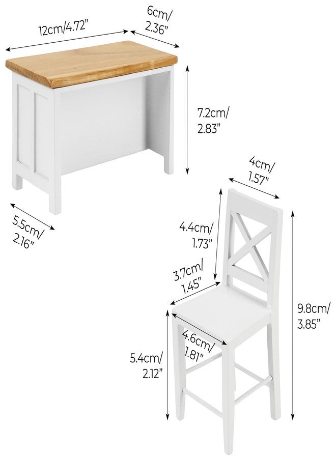 KH866 1/12 Dollhouse Kitchen Islands Dining Table Chairs Set - Miniature Kitchen with Stools, Modern Wood Furniture for Dollhouse Room Decor - Realistic Miniatures for Restaurant Bar Pub Barbie Crafts - Image 2