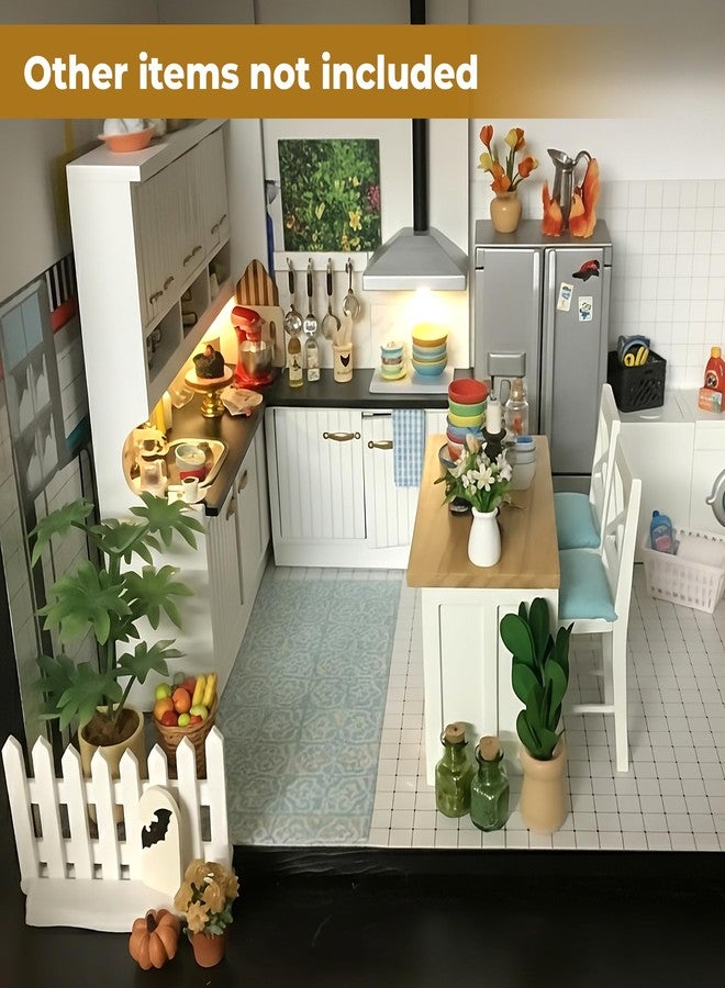 KH866 1/12 Dollhouse Kitchen Islands Dining Table Chairs Set - Miniature Kitchen with Stools, Modern Wood Furniture for Dollhouse Room Decor - Realistic Miniatures for Restaurant Bar Pub Barbie Crafts - Image 3