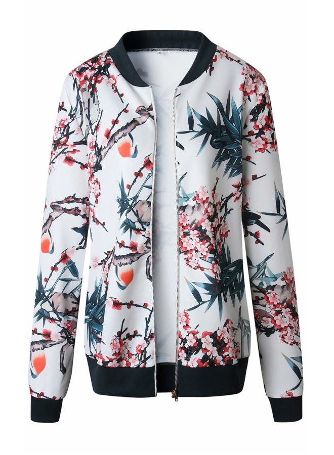 ECOWISH Women's Casual Floral Zip Up Bomber Jacket Coat Stand Collar Lightweight Short Outwear Tops, Blue, X-Large - Image 5