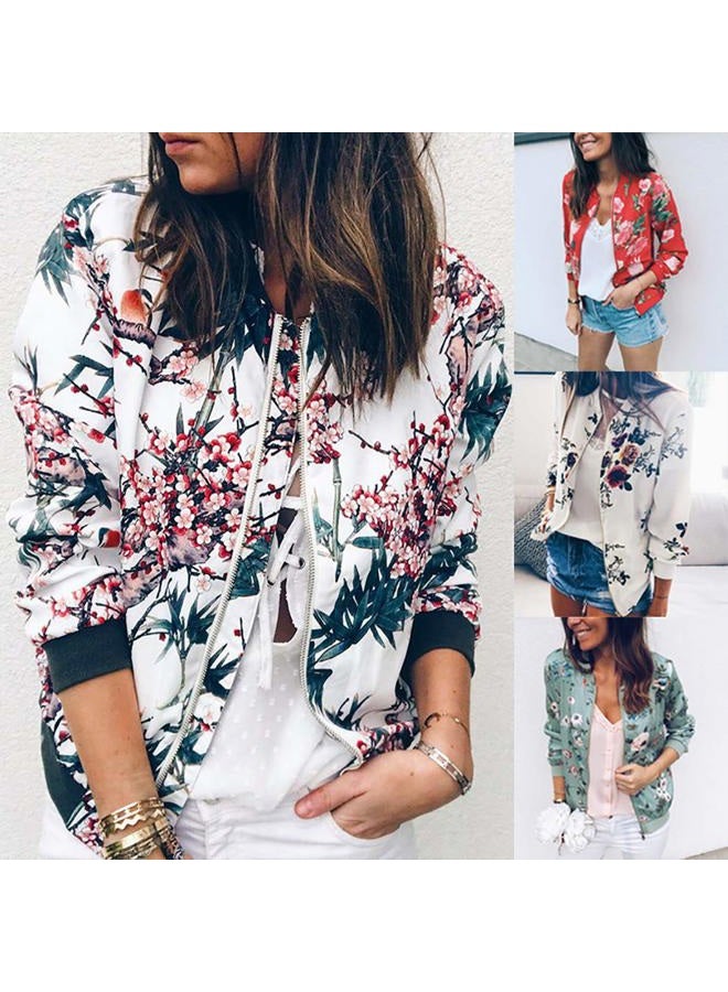 ECOWISH Women's Casual Floral Zip Up Bomber Jacket Coat Stand Collar Lightweight Short Outwear Tops, Blue, X-Large - Image 2