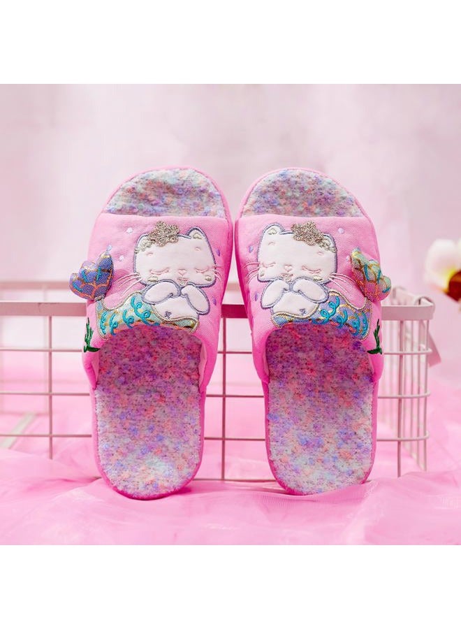 Anddyam Kids Cat Slippers Household Anti-Slip Indoor Home Shoe for Girls and Boys(9-10 toddler, Pink) - Image 4