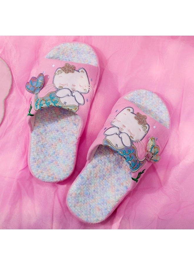 Anddyam Kids Cat Slippers Household Anti-Slip Indoor Home Shoe for Girls and Boys(9-10 toddler, Pink) - Image 5