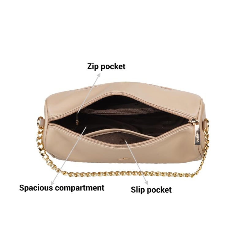 Metro Women Beige Elegant Quilted Crossbody Bag (230-35) - Image 4
