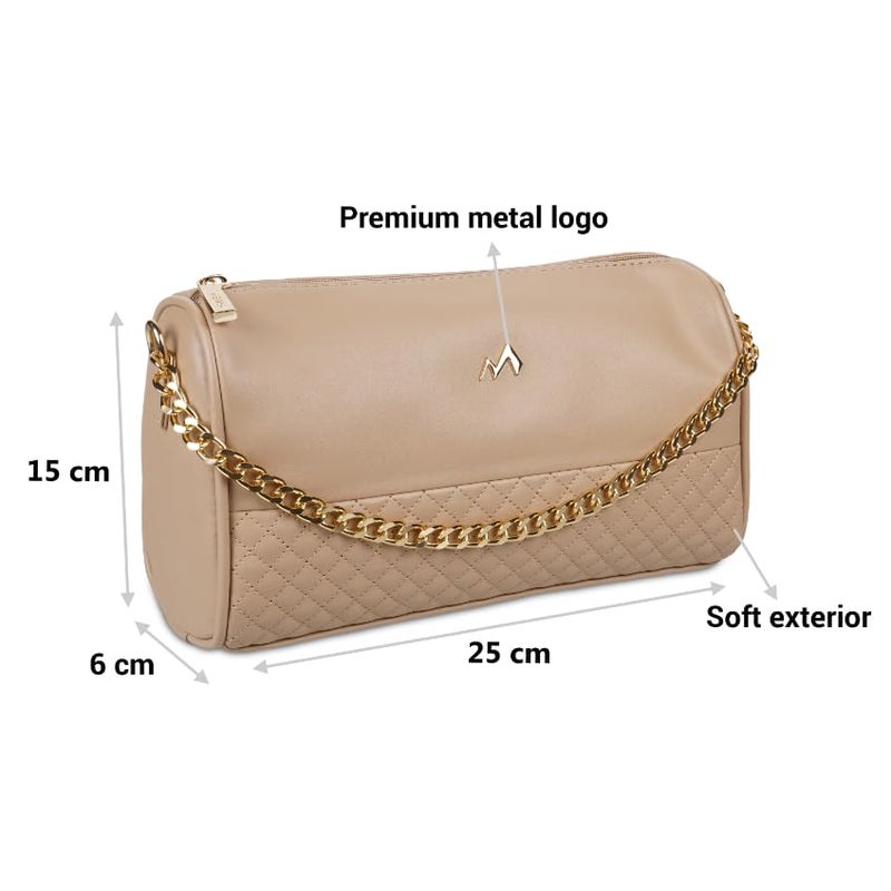 Metro Women Beige Elegant Quilted Crossbody Bag (230-35) - Image 2