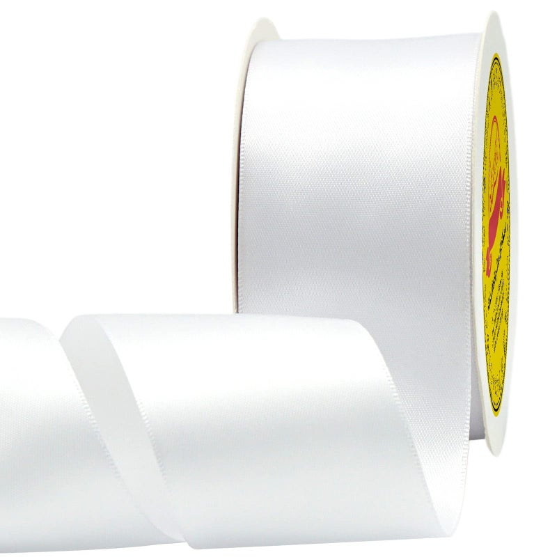 LEEQE Double Face Satin Ribbon 2 inch X 25 Yards Polyester White Ribbon for Gift Wrapping Very Suitable for Weddings Party Hair Bow Invitation Decorations and More