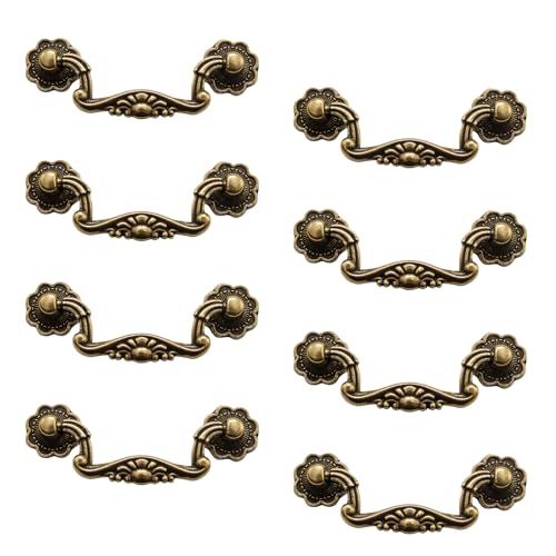 Adyoney 8 Pcs 3 Inch P01 Drop Drawer Handles Antique Brass(Gold) Cabinet Handle Drawer Pulls, with Mounting Screws, for Furniture Cupboard Wardrobe Kitchen Door - Image 1