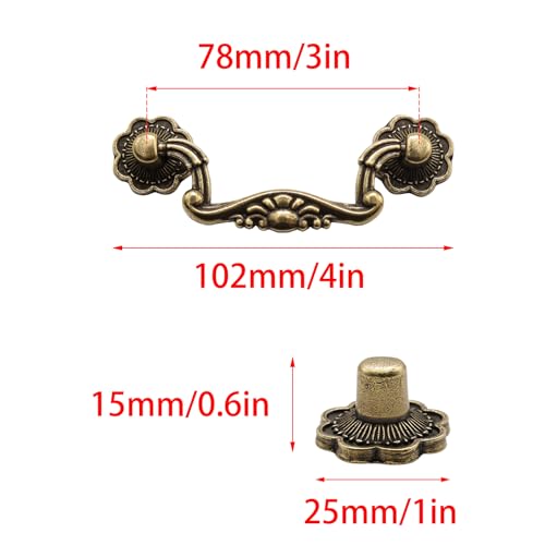 Adyoney 8 Pcs 3 Inch P01 Drop Drawer Handles Antique Brass(Gold) Cabinet Handle Drawer Pulls, with Mounting Screws, for Furniture Cupboard Wardrobe Kitchen Door - Image 2