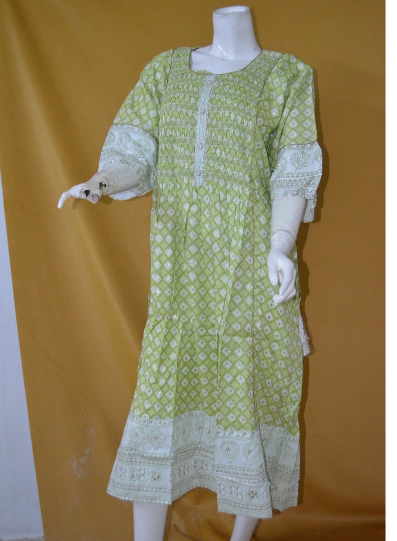 Zainah Women's Three-Quarter Sleeve Midi Dress with Embroidered Round Neck and Full Floral Print - Summer, Smart Casual, Modest, Cotton Blend  - Image 1