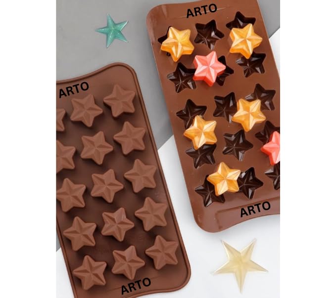 ARTO Star Shaped Silicone Chocolate Mould, 15 Cavity, Brown | Deep Non-Stick Candy Tray for Kids Birthday, Christmas & Wedding Gifts | DIY Baking & Jelly Mould (1 Piece) - Image 2