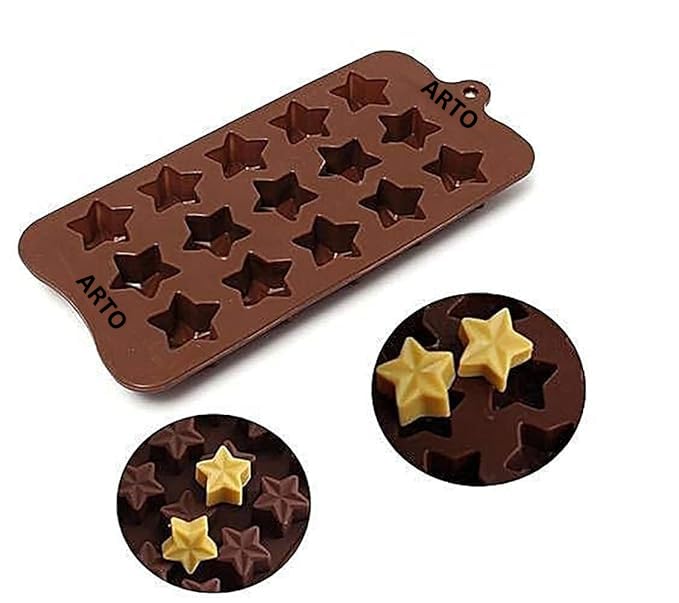 ARTO Star Shaped Silicone Chocolate Mould, 15 Cavity, Brown | Deep Non-Stick Candy Tray for Kids Birthday, Christmas & Wedding Gifts | DIY Baking & Jelly Mould (1 Piece) - Image 3