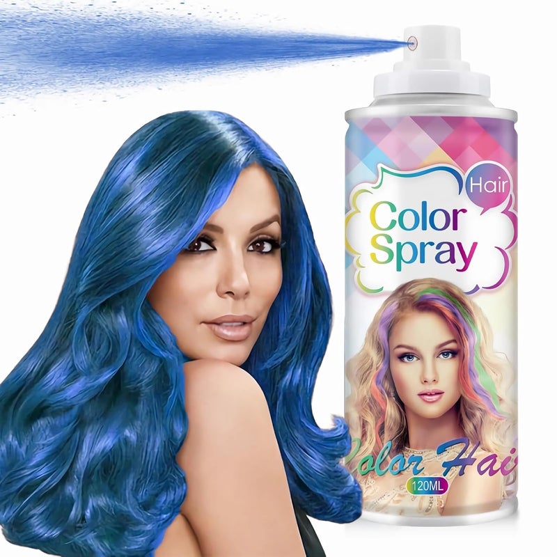 Temporary Hair Color Spray for Women Washable Disposable Natural Hair Color Spray Temporary Hair Color Wax Colored Hair Spray Temporary Kids for ChristmasHalloweenCosplay Party Blue 120ML