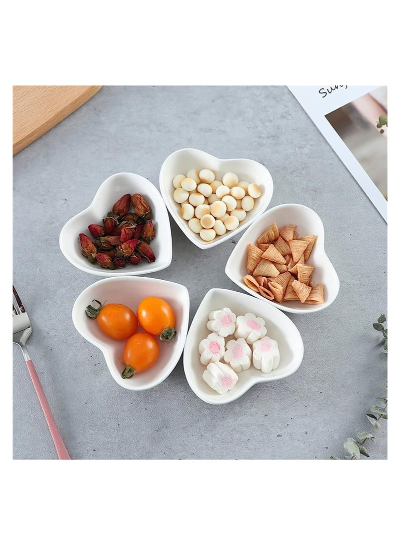 Zikra Love Heart Shaped Ceramic Dipping Bowls, Porcelain Side Seasoning Dish Bowl Set, for Jam, Appetizers, Dessert and Other Party, 5Pcs - Image 1
