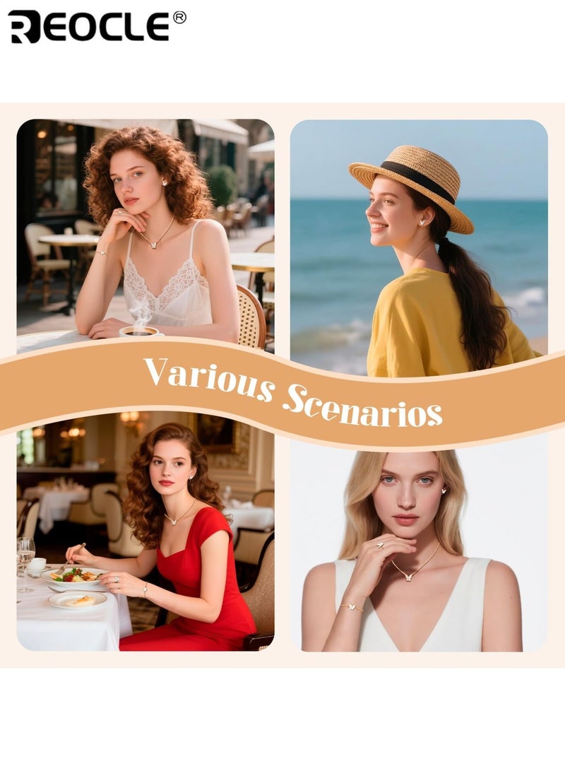 REOCLE Women's Luxury Fashion Watch & Jewelry Gift Set with PU Leather Quartz Watch Ring Necklace Pendant Suitable for Sports Casual Business Vintage Styles Ideal Gift for Daily Wear Parties Special Occasions Elegant Stylish for Women for Ladies for Adults - Image 3