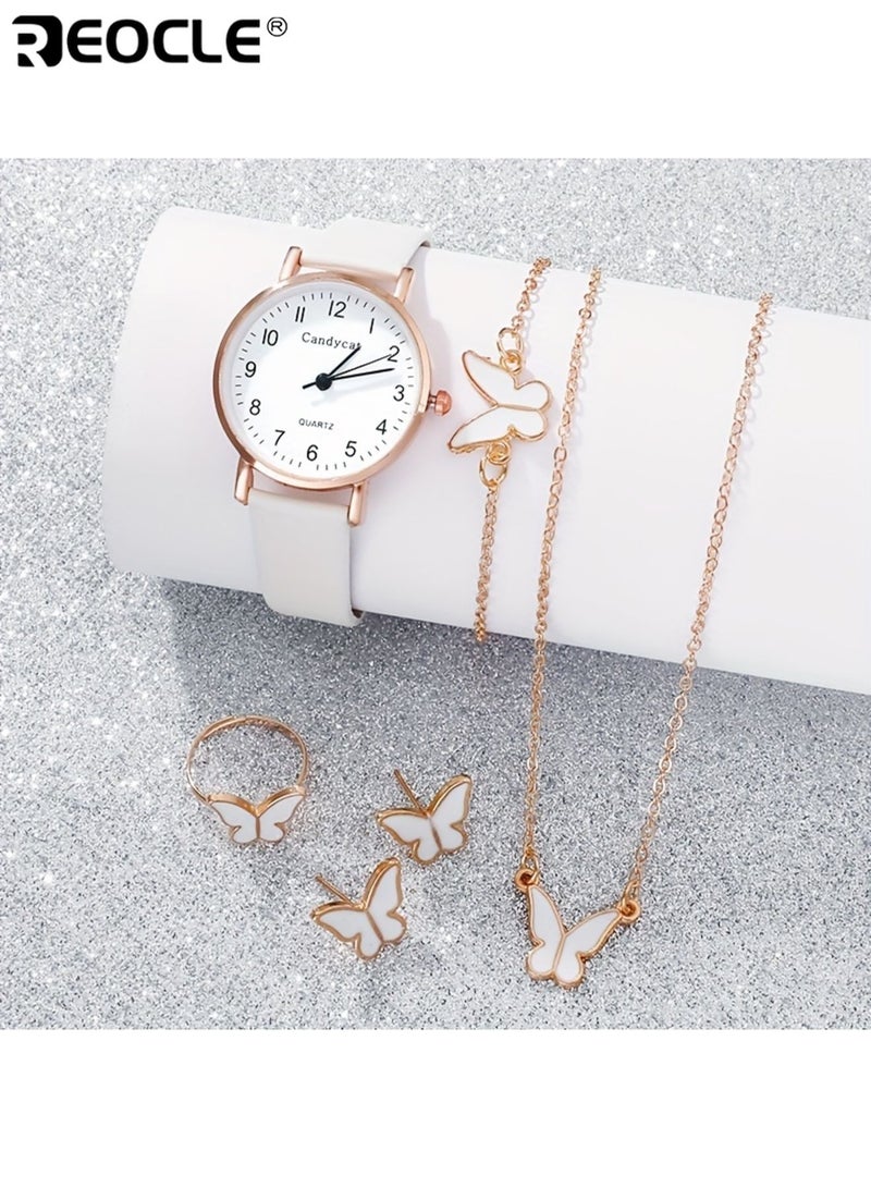 REOCLE Women's Luxury Fashion Watch & Jewelry Gift Set with PU Leather Quartz Watch Ring Necklace Pendant Suitable for Sports Casual Business Vintage Styles Ideal Gift for Daily Wear Parties Special Occasions Elegant Stylish for Women for Ladies for Adults - Image 4