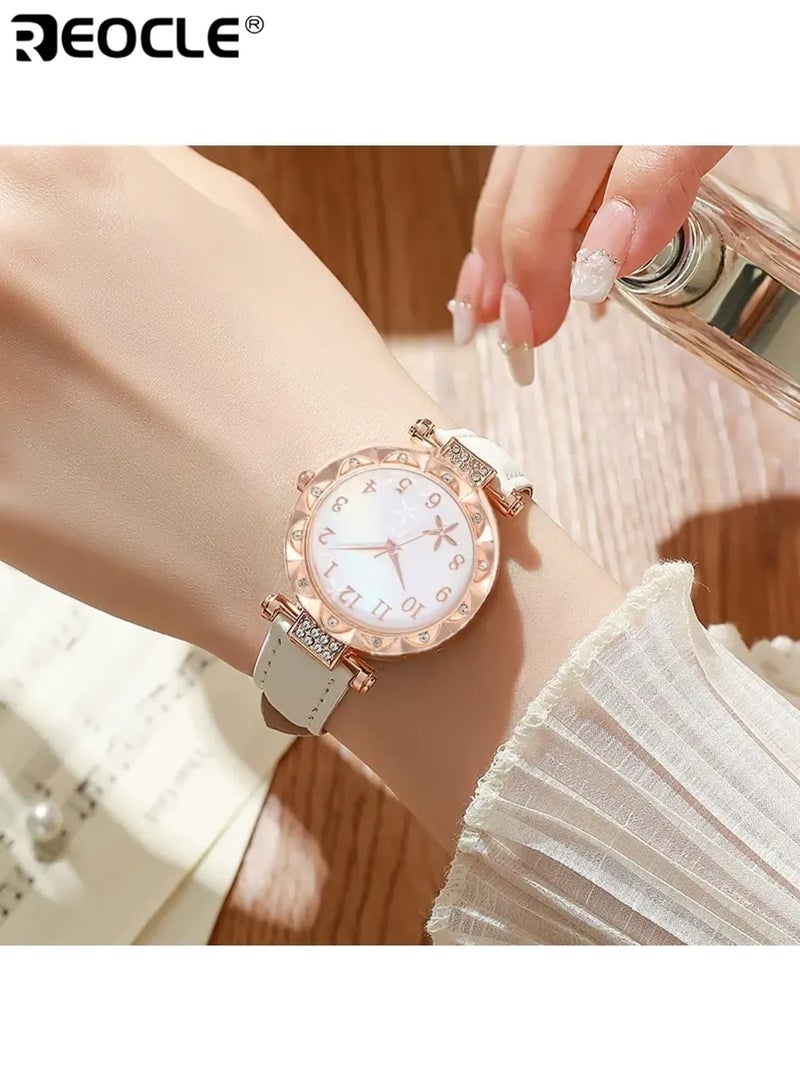 REOCLE Women's Luxury Fashion Watch & Jewelry Gift Set with PU Leather Quartz Watch Ring Necklace Pendant Suitable for Sports Casual Business Vintage Styles Ideal Gift for Daily Wear Parties Special Occasions Elegant Stylish for Women for Ladies for Adults - Image 5