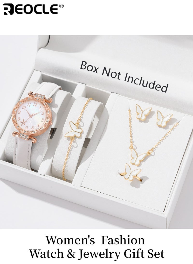 REOCLE Women's Luxury Fashion Watch & Jewelry Gift Set with PU Leather Quartz Watch Ring Necklace Pendant Suitable for Sports Casual Business Vintage Styles Ideal Gift for Daily Wear Parties Special Occasions Elegant Stylish for Women for Ladies for Adults - Image 1