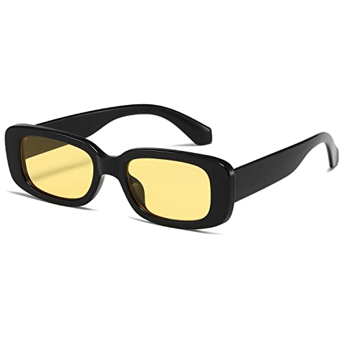 kimorn Rectangle Sunglasses for Women Men Trendy Retro Fashion Sun Glasses 90’s Vintage Square Frame K1200 (yellow sunglasses) - Image 1