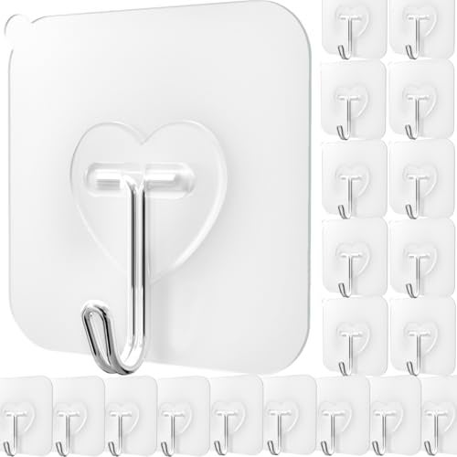 DGYB 20 Pcs Clear Adhesive Hooks for Hanging 22lb Self Adhesive Wall Hooks Heavy Duty Waterproof Transparent Sticky Hooks for Shower Home Bathroom Kitchen Office - Image 1