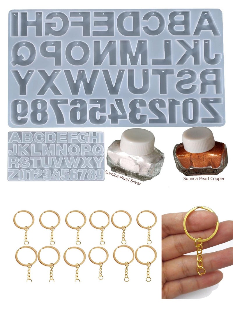 Snoogg SNOOGG Alphabet Silicone Resin Mold Letter & Number Casting Molds for Earring Jewelry Accessories with Built in Hole Enabler with Keychain and 2 Metalic Pigment - Image 1