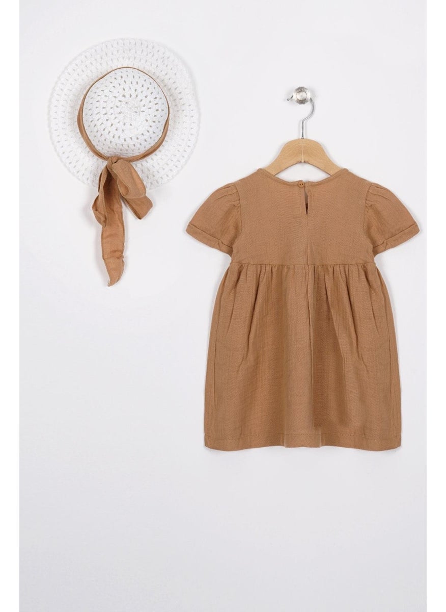 Crew Neck Short Sleeve Hat Accessory Camel Color Girl Dress - pzsku/Z3062C2E66BBBAC3F7C41Z/45/_/1741212910/25d8537c-b22f-4440-884c-a2ba44c82fe0