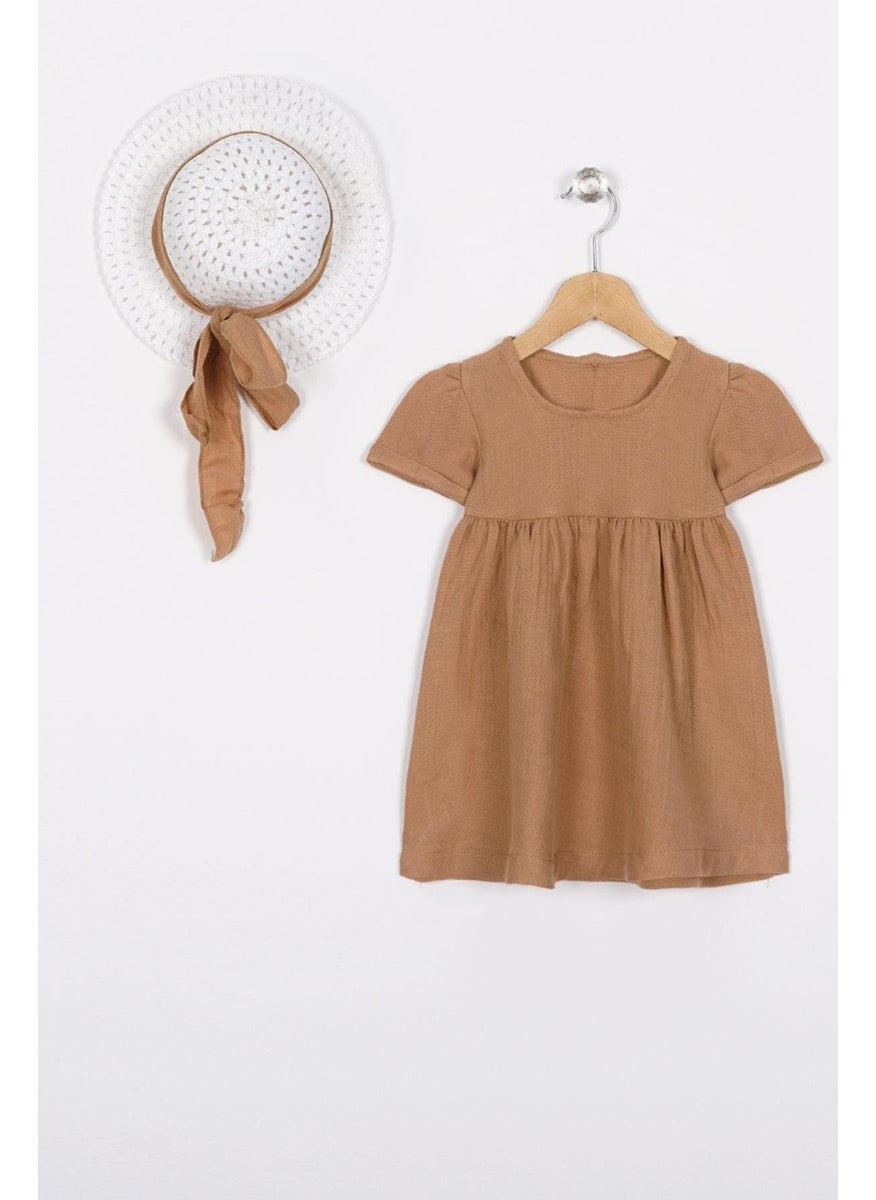 Crew Neck Short Sleeve Hat Accessory Camel Color Girl Dress - pzsku/Z3062C2E66BBBAC3F7C41Z/45/_/1741212997/92264cc8-756a-486a-b0d0-7afbf1b4089b