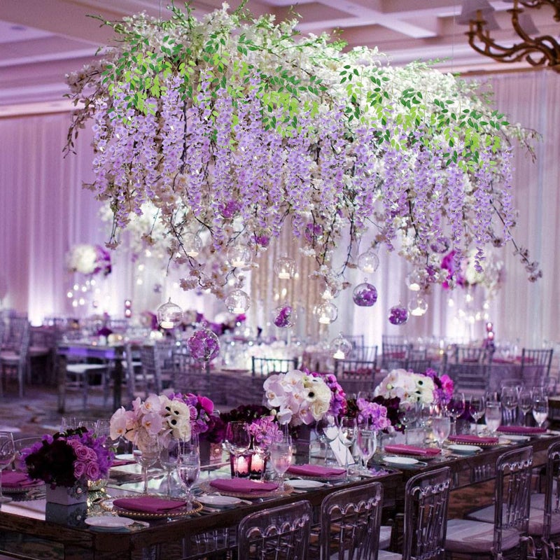 ZEBMOON 12 Pack Light Purple Wisteria Hanging Flowers, 3.44 Ft Fake Hanging Flowers, Artificial Wisteria Garland Vines for Wedding Room Backdrop Outdoor Patio Garden Decoration - Image 5