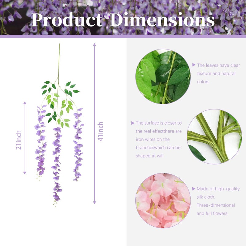 ZEBMOON 12 Pack Light Purple Wisteria Hanging Flowers, 3.44 Ft Fake Hanging Flowers, Artificial Wisteria Garland Vines for Wedding Room Backdrop Outdoor Patio Garden Decoration - Image 3