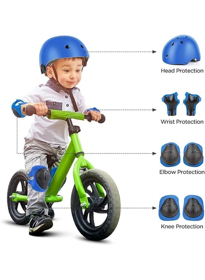 7 in 1 Kids Helmet and Pads Set, Adjustable 3-8 Years Old Kids Bike Helmet Set Knee Pads Elbow Pads Wrist Guards for Scooter Cycling Skateboard Roller Skating Bike Boys Toddler (Blue) - Image 2