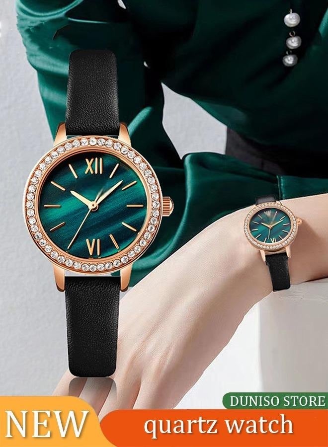 DUNISO Ladies Green Watches Women Watch Fashion Round Ladies Quartz Watch Green Dial Simple Black Strap Luxury Woman Watch 1711 - Image 1