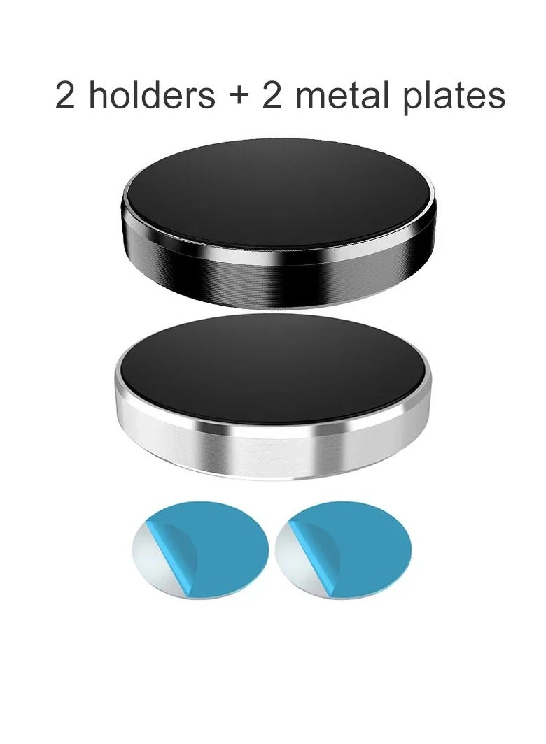 AROAQ Magnetic Car Phone Holder, Anti Slip High Power Phone Car Mount,  Portable Dashboard Mount Mobile Stand, Car Cell Phone Stand For All Phone Models, (2pcs Holders Black And Silver, 2pcs Metal Plate) - Image 1