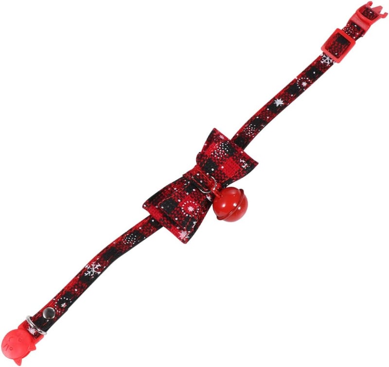 Christmas Dog Collar and Cat Collar with Black Bowknot Soft Sturdy Adjustable 17-27cm for Puppies and Kittens - Image 1