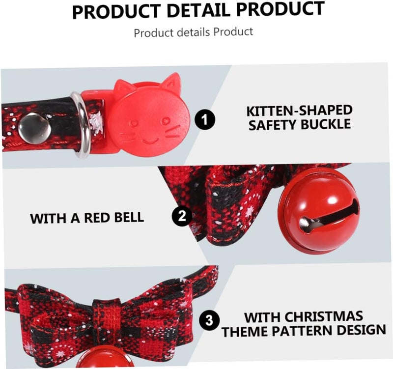Christmas Dog Collar and Cat Collar with Black Bowknot Soft Sturdy Adjustable 17-27cm for Puppies and Kittens - Image 3