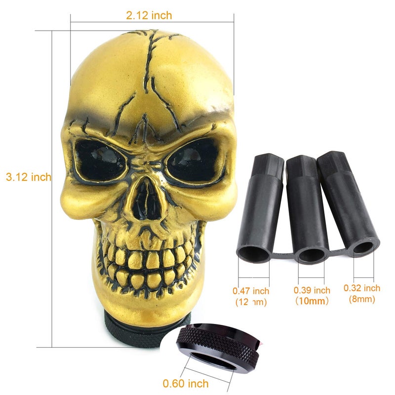 Arenbel Car Gear Lever Grip Knobs Skull Head Racing Shift Stick Manual Shifter Handle Fit Most Auto Manual Vehicles, Gold - Image 2