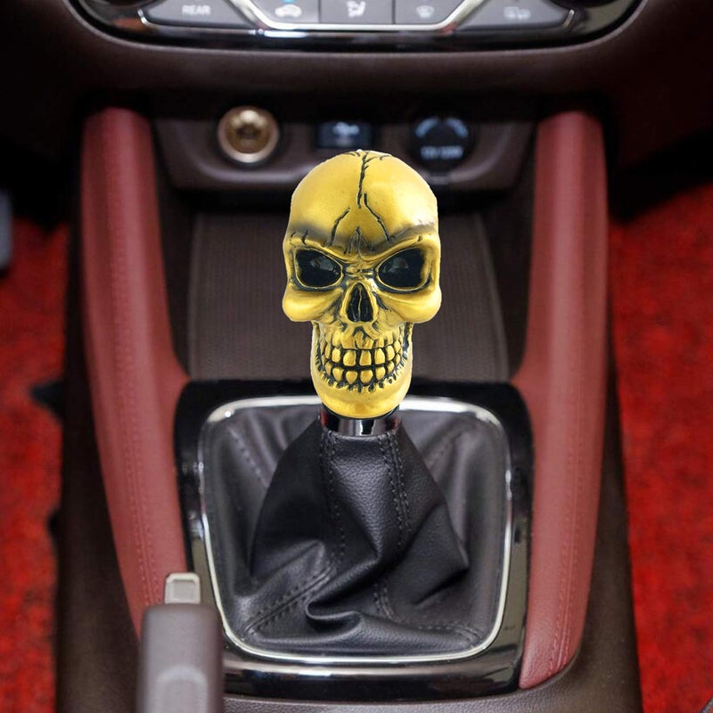 Arenbel Car Gear Lever Grip Knobs Skull Head Racing Shift Stick Manual Shifter Handle Fit Most Auto Manual Vehicles, Gold - Image 3