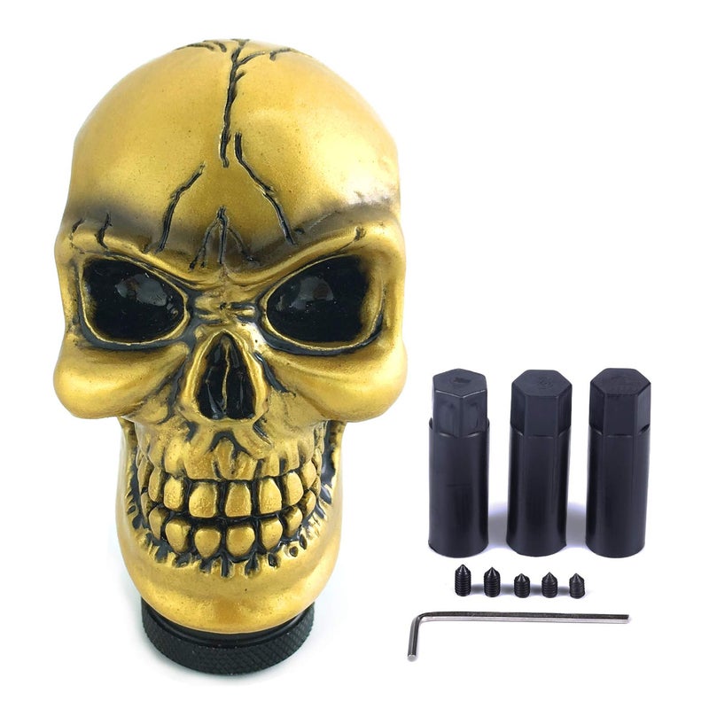 Arenbel Car Gear Lever Grip Knobs Skull Head Racing Shift Stick Manual Shifter Handle Fit Most Auto Manual Vehicles, Gold - Image 1