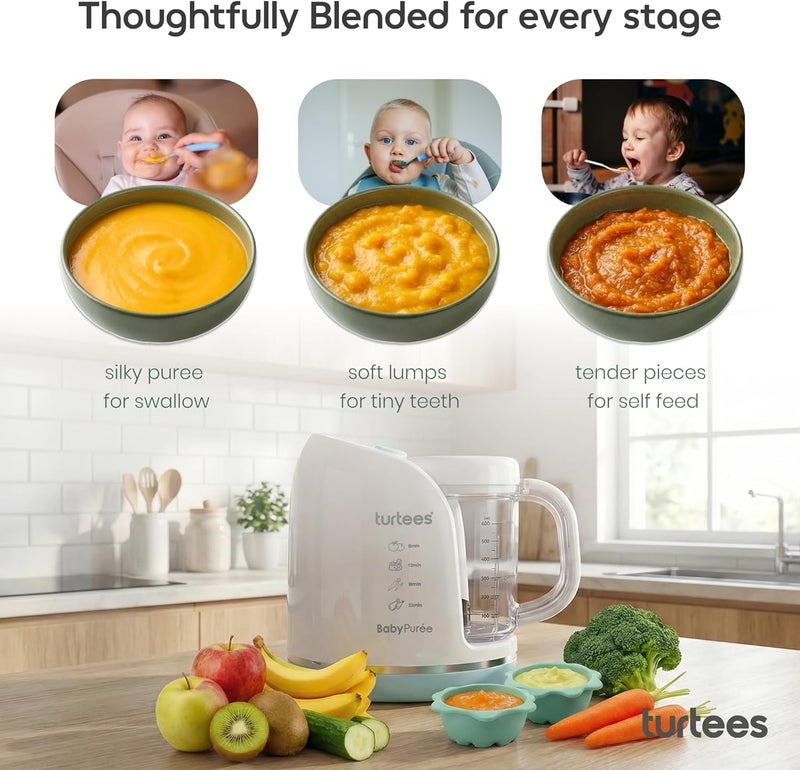 turtees Baby Food Maker 4-in-1 – Steam, Blend, Chop & Defrost Baby Food Processor | One-Touch Operation | BPA-Free | Homemade Baby Puree Maker for Infants & Toddlers - Image 5