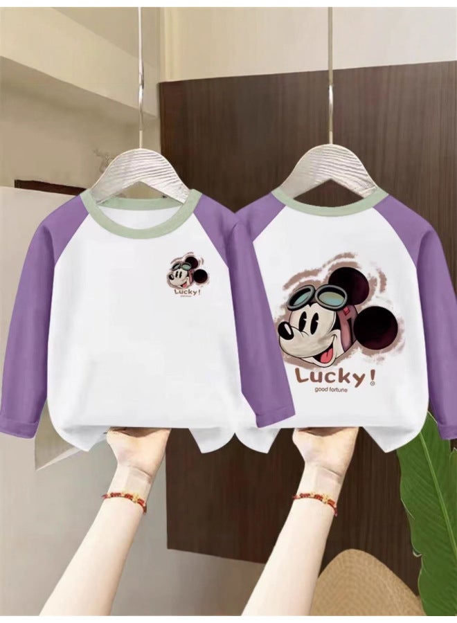 Children's Clothing Printed New Girls' T-shirt Base, Autumn Clothes, Pure Cotton Top, Versatile, Medium To Large Children's Long Sleeved, Children's Fashion - Image 5