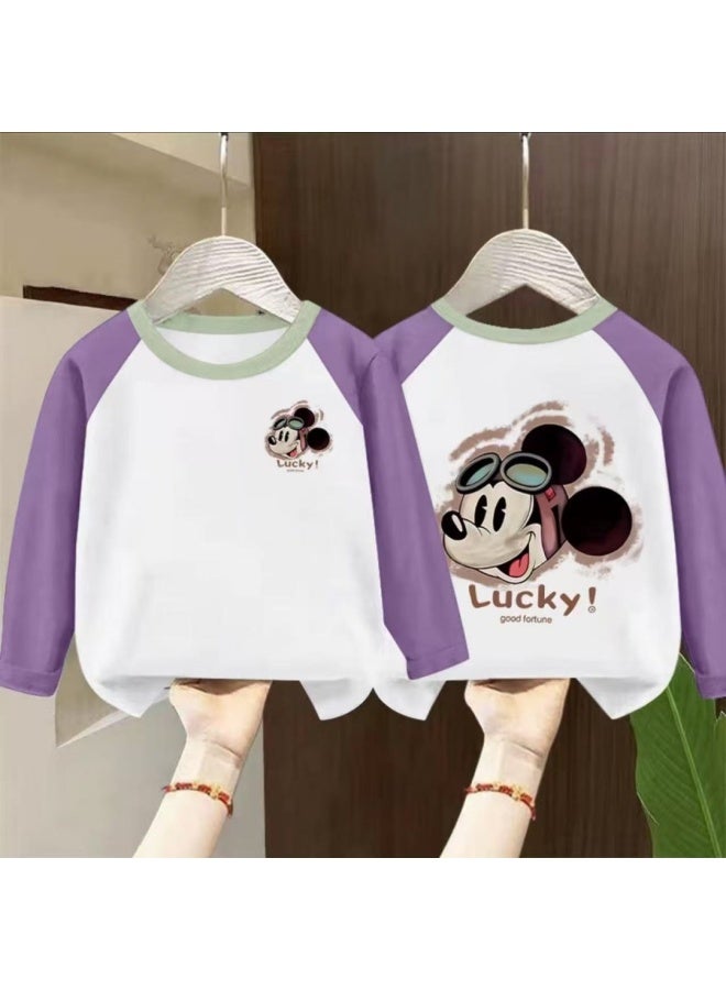 Children's Clothing Printed New Girls' T-shirt Base, Autumn Clothes, Pure Cotton Top, Versatile, Medium To Large Children's Long Sleeved, Children's Fashion - Image 1