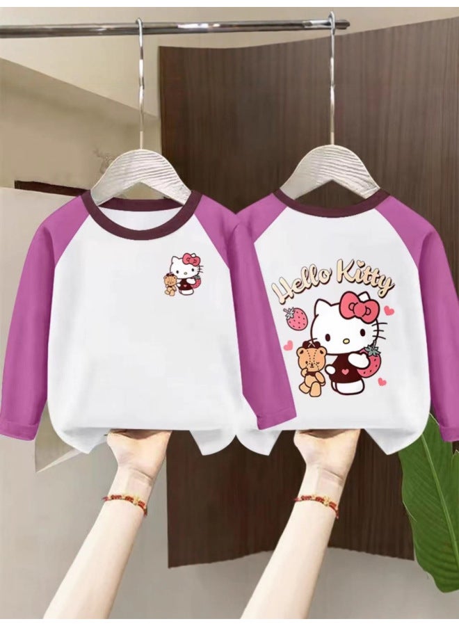 Children's Clothing Printed New Girls' T-shirt Base, Autumn Clothes, Pure Cotton Top, Versatile, Medium To Large Children's Long Sleeved, Children's Fashion - Image 4