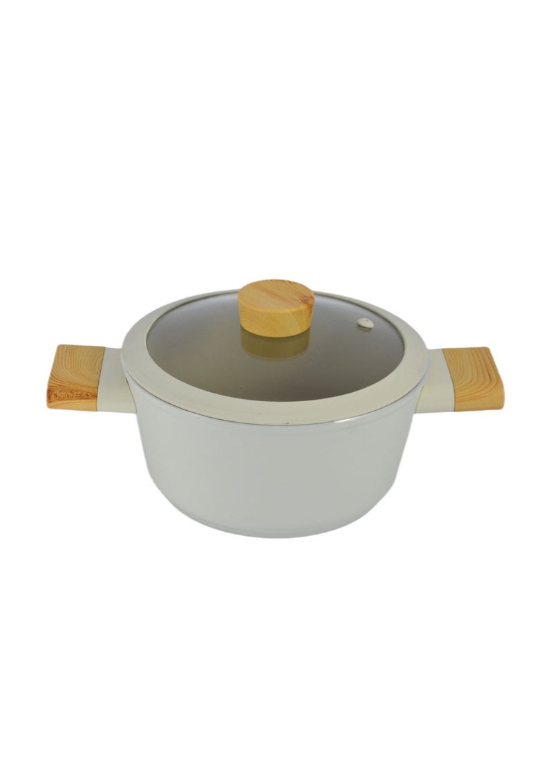 Homemaker - 7-Pieces Swiss Crystal High Quality Ceramic Coating Non-Stick Cookware Set - Glass Lids With Protective Silicon Edge - Natural Wood Handles and Knobs - 2 Deep & 1 Low Casseroles - 1 Frypan - Beige - Image 1