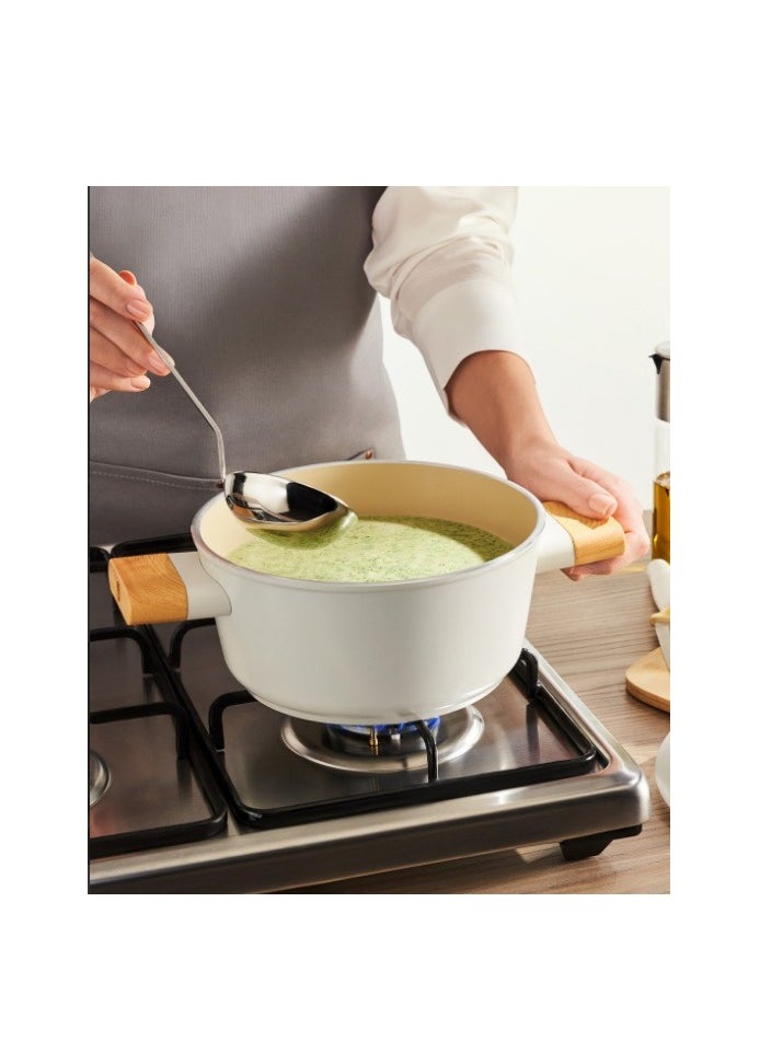 Homemaker - 7-Pieces Swiss Crystal High Quality Ceramic Coating Non-Stick Cookware Set - Glass Lids With Protective Silicon Edge - Natural Wood Handles and Knobs - 2 Deep & 1 Low Casseroles - 1 Frypan - Beige - Image 1